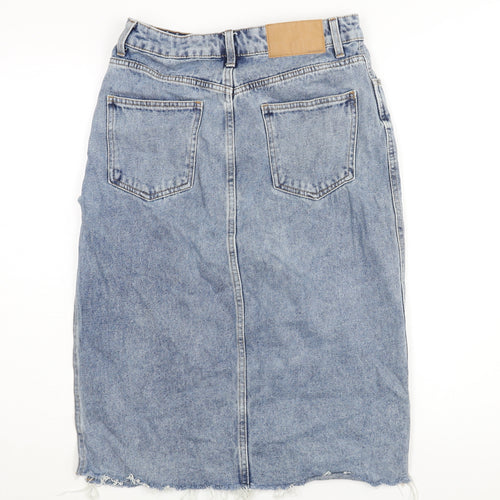 ASOS Womens Blue Cotton Straight & Pencil Skirt Size 10 Zip - Side Slit