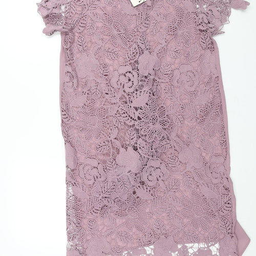 Club London Womens Purple Polyester Shift Size 12 Round Neck Pullover - Lace Front