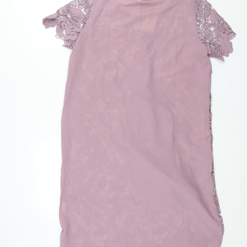 Club London Womens Purple Polyester Shift Size 12 Round Neck Pullover - Lace Front