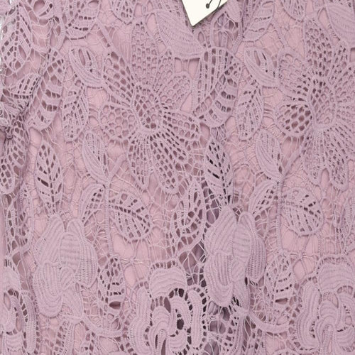Club London Womens Purple Polyester Shift Size 12 Round Neck Pullover - Lace Front