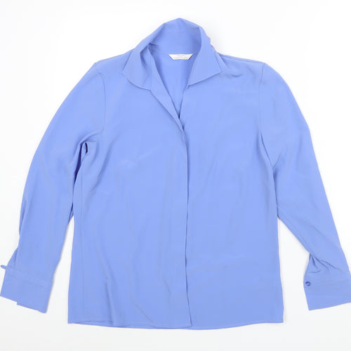 St Michael Womens Blue Polyester Basic Button-Up Size 10 Collared