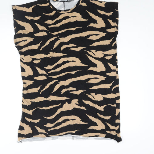 ASOS Womens Black Animal Print Cotton T-Shirt Dress Size 6 Crew Neck Pullover - Tiger Print
