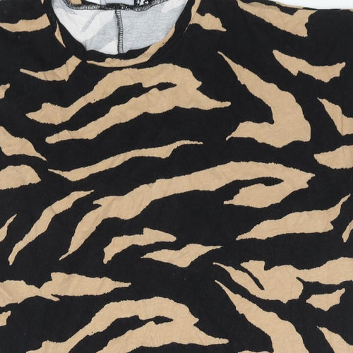 ASOS Womens Black Animal Print Cotton T-Shirt Dress Size 6 Crew Neck Pullover - Tiger Print