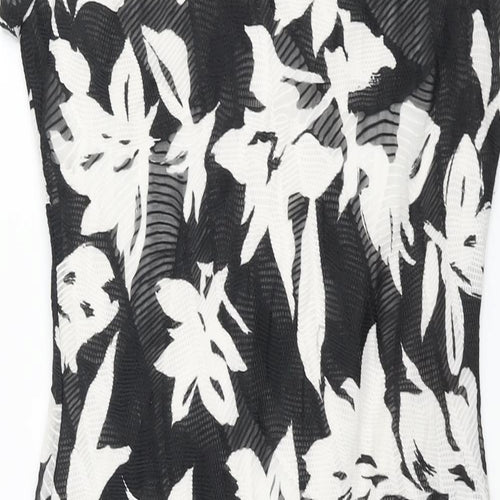 Roman Womens Black Floral Polyester Shift Size 12 V-Neck Pullover - Rouched