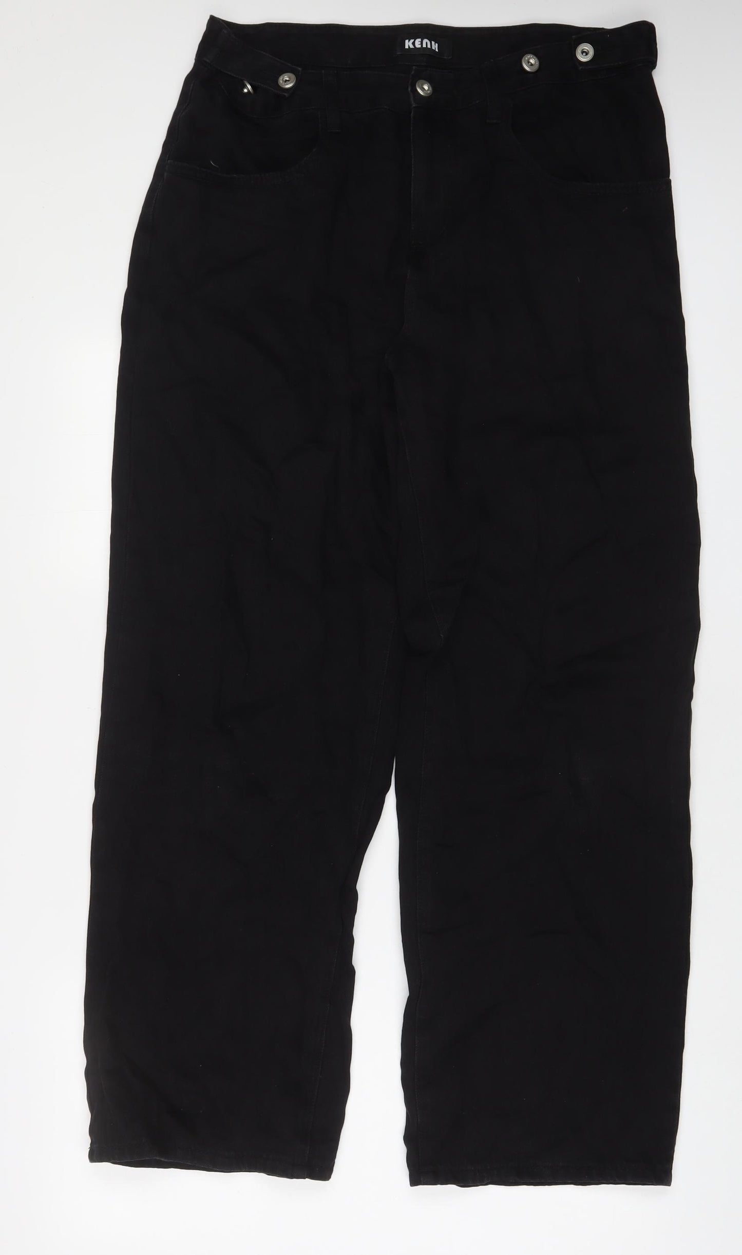 KENH Womens Black Cotton Wide-Leg Jeans Size XL L31 in Regular Zip