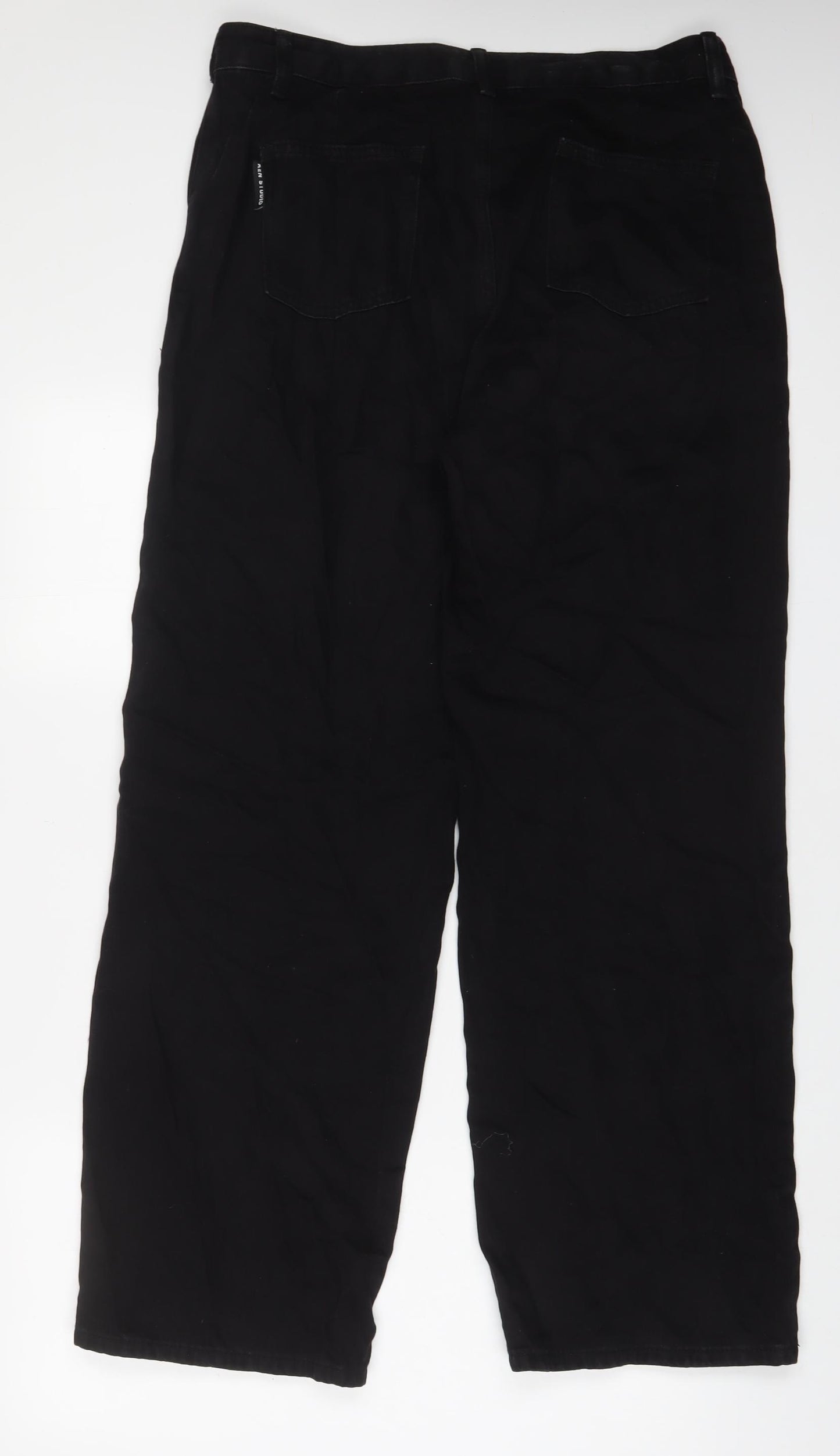 KENH Womens Black Cotton Wide-Leg Jeans Size XL L31 in Regular Zip