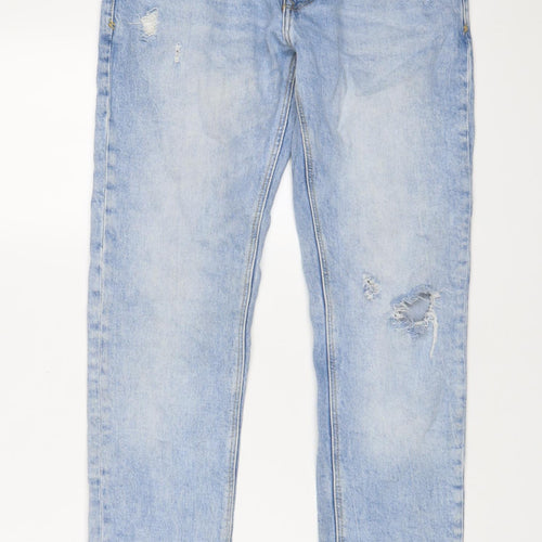 Bershka Womens Blue Cotton Straight Jeans Size 10 L29 in Regular Zip
