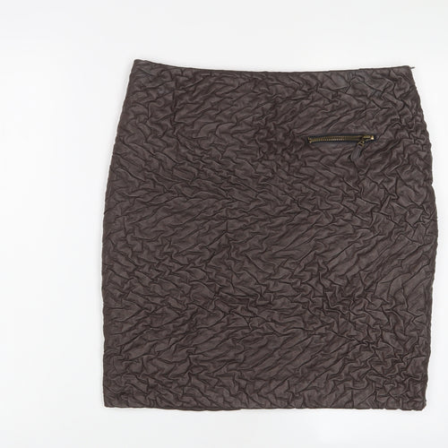 Javier Simorra Womens Brown Polyester A-Line Skirt Size 32 in Zip