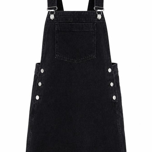 Mango Womens Black Cotton Pinafore/Dungaree Dress Size 8 Square Neck Button