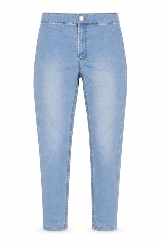 Front view of Cotton On women’s blue cotton capri jeans, size UK 8, 25-inch leg regular zip