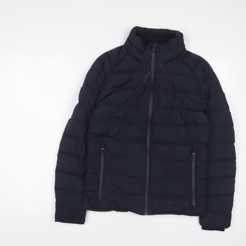Zara Mens Blue Quilted Jacket Size S Zip - Zip Pockets