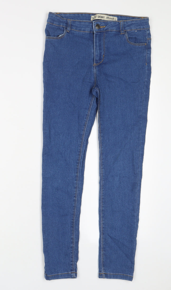Denim & Co. Girls Blue Cotton Skinny Jeans Size 10-11 Years L25 in Regular Zip