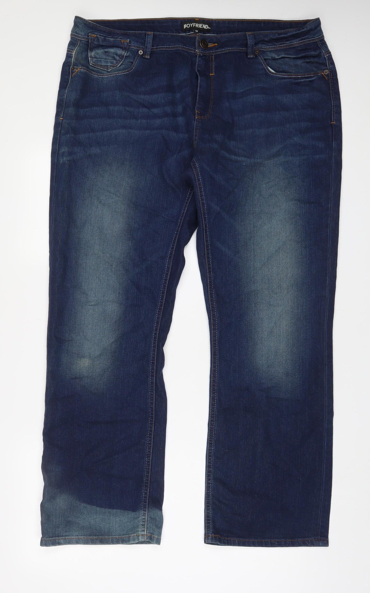 Peacocks Womens Blue Cotton Boyfriend Jeans Size 18 L32 in Regular Zip