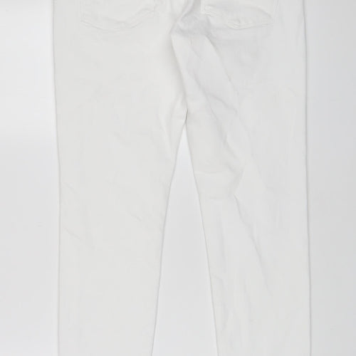 NEXT Womens White Cotton Skinny Jeans Size 14 L29 in Slim Zip