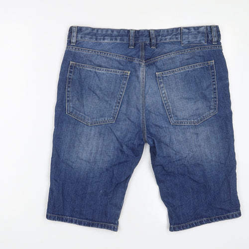 River Island Mens Blue Cotton Bermuda Shorts Size 32 in L12 in Regular Zip - Distressed