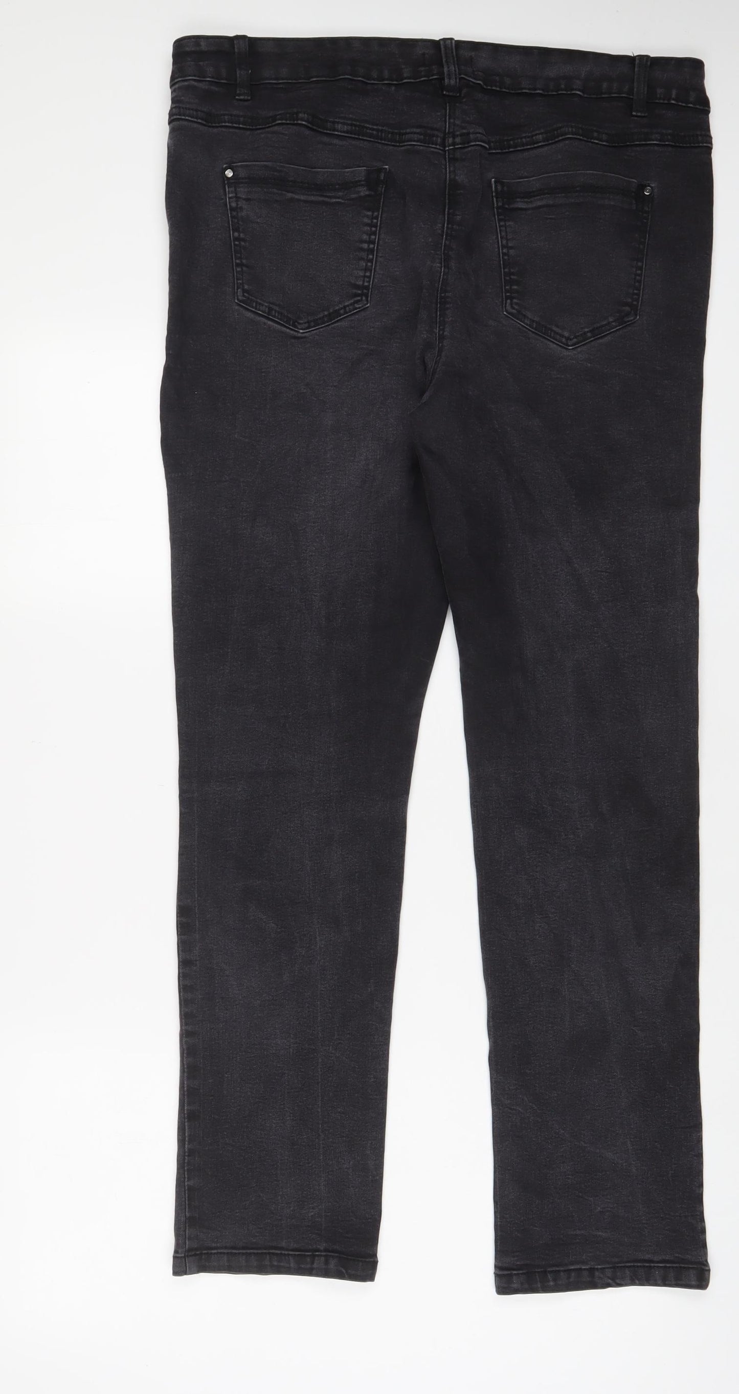 M&Co Womens Grey Cotton Straight Jeans Size 16 L31 in Regular Zip