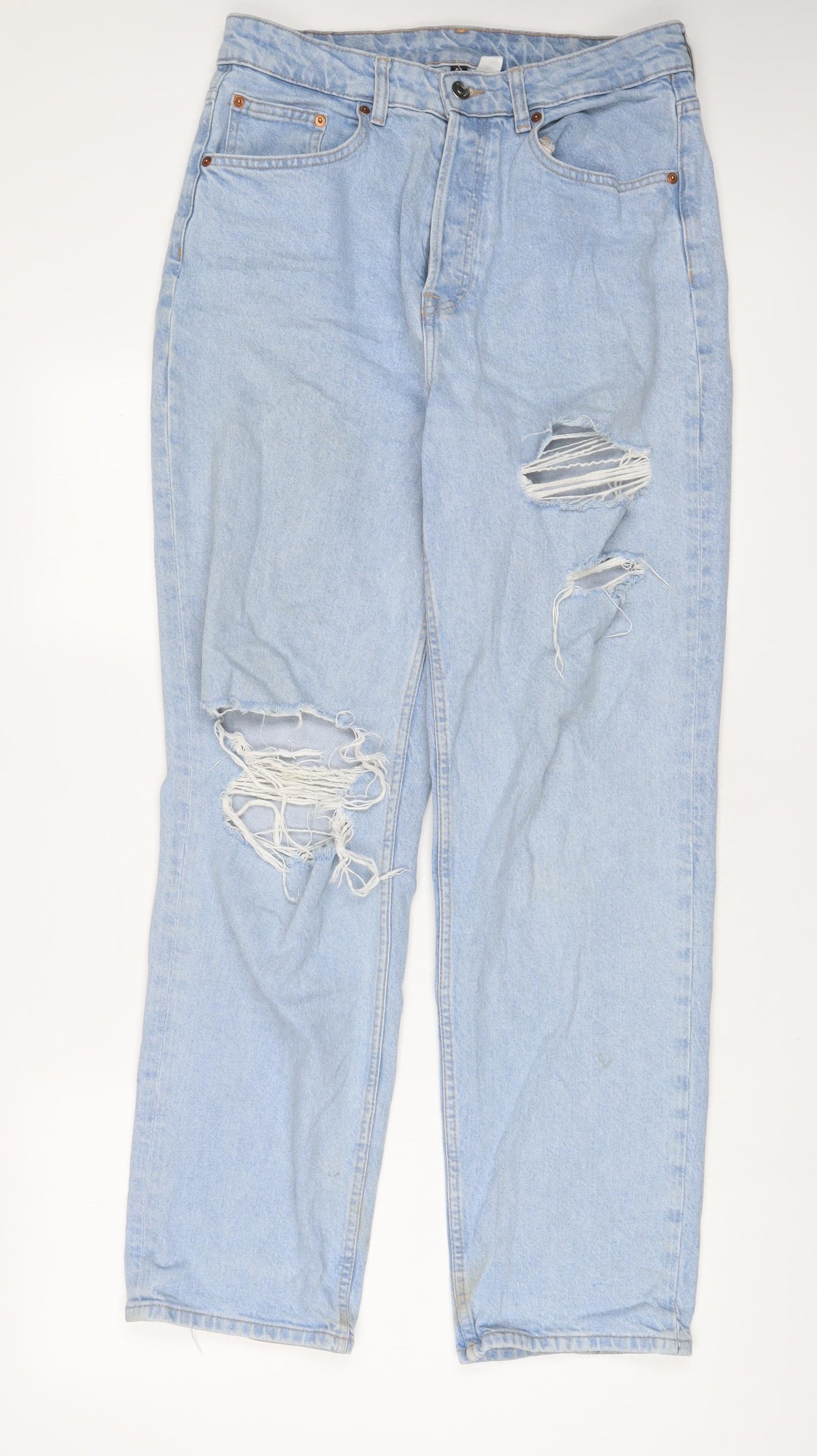 H&M Womens Blue Cotton Straight Jeans Size 14 L31 in Regular Button