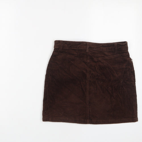 Monki Womens Brown Cotton A-Line Skirt Size 8 Zip