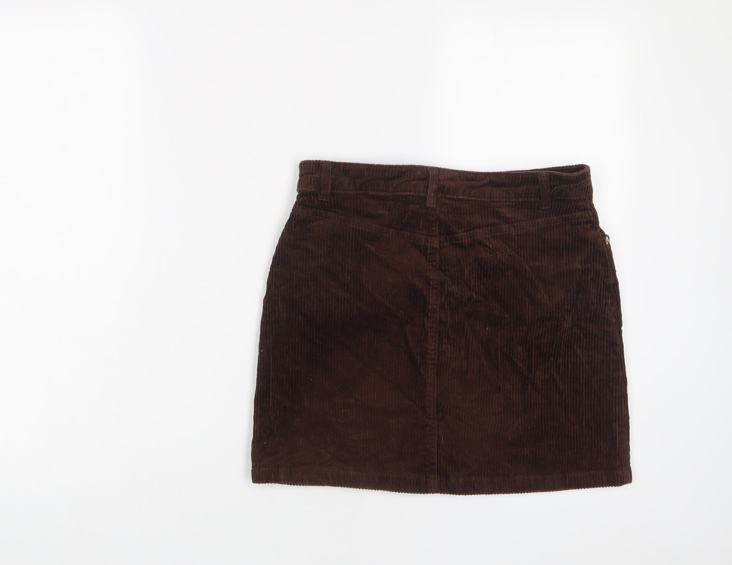 Monki Womens Brown Cotton A-Line Skirt Size 8 Zip