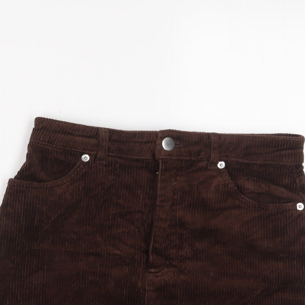 Monki Womens Brown Cotton A-Line Skirt Size 8 Zip