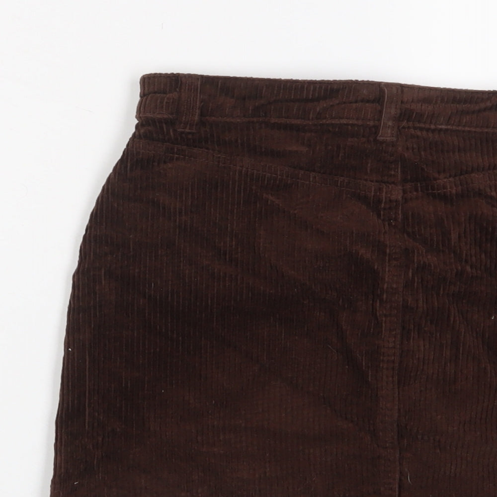Monki Womens Brown Cotton A-Line Skirt Size 8 Zip