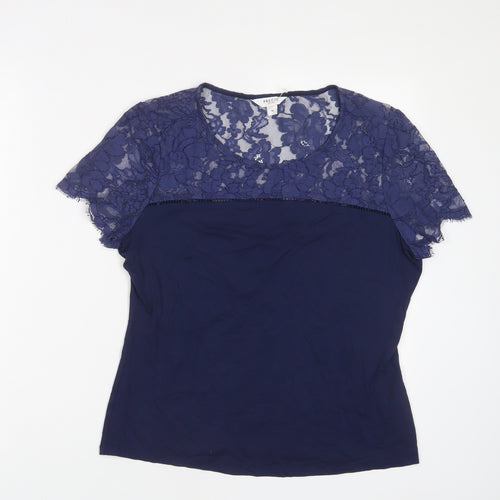 Pieces Womens Blue Viscose Basic T-Shirt Size M Crew Neck - Lace