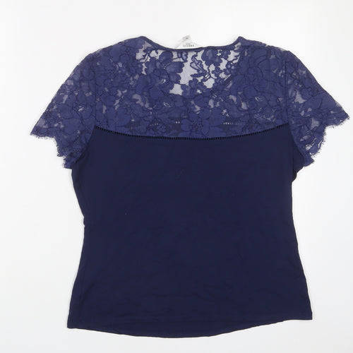 Pieces Womens Blue Viscose Basic T-Shirt Size M Crew Neck - Lace