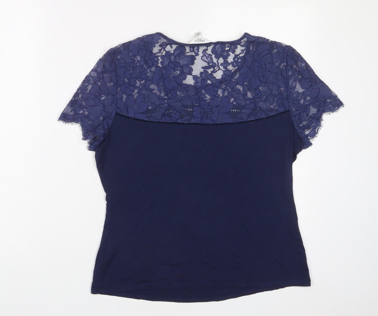 Pieces Womens Blue Viscose Basic T-Shirt Size M Crew Neck - Lace