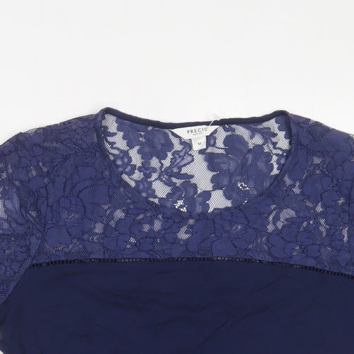 Pieces Womens Blue Viscose Basic T-Shirt Size M Crew Neck - Lace