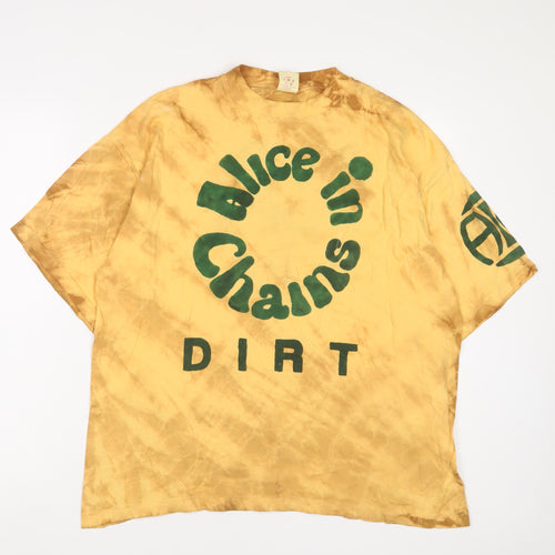 Alice In Chains Mens Yellow Geometric Cotton T-Shirt Size XL Crew Neck
