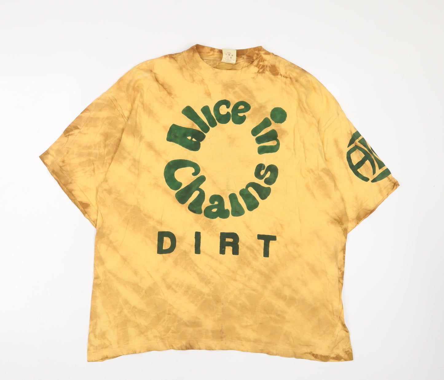 Alice In Chains Mens Yellow Geometric Cotton T-Shirt Size XL Crew Neck