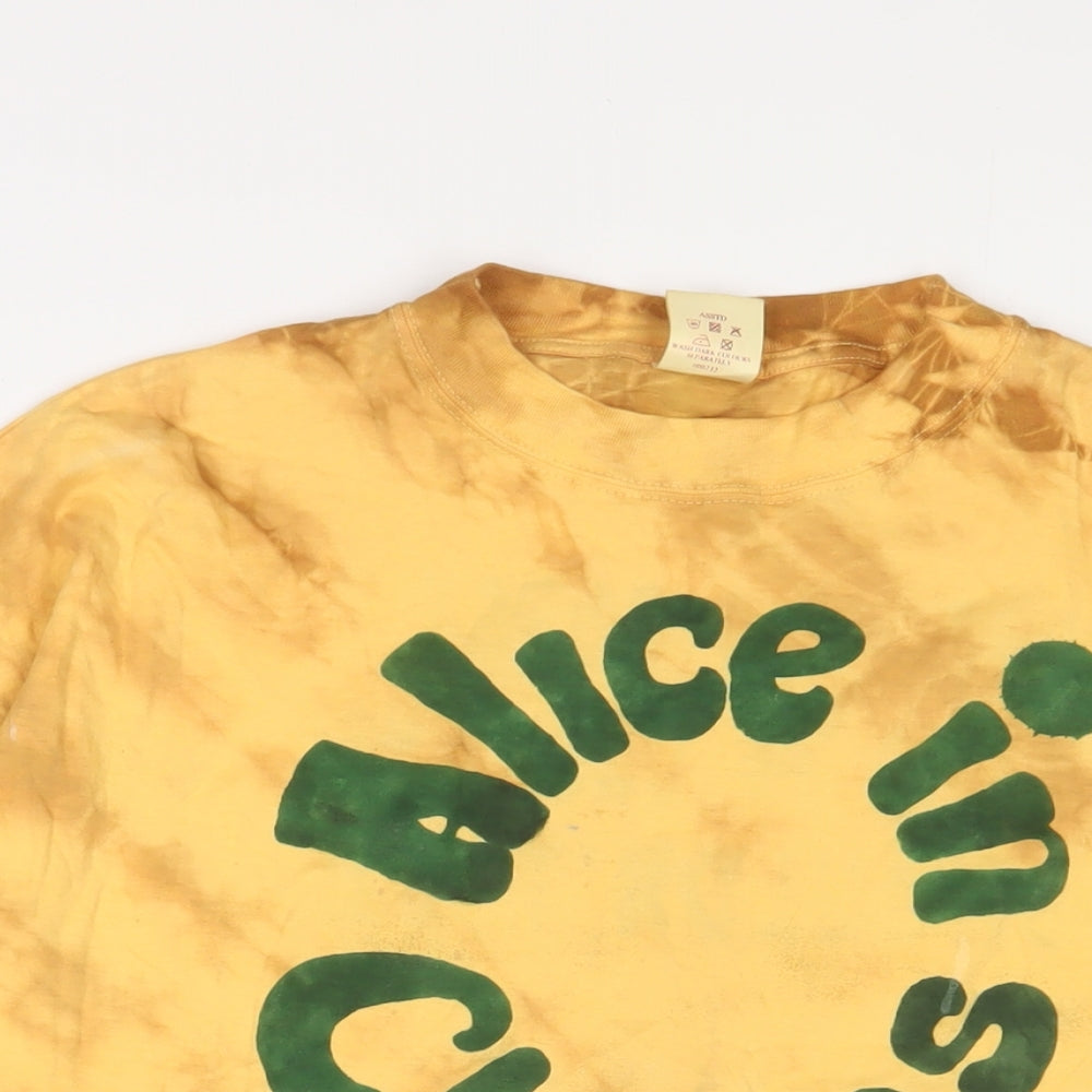 Alice In Chains Mens Yellow Geometric Cotton T-Shirt Size XL Crew Neck