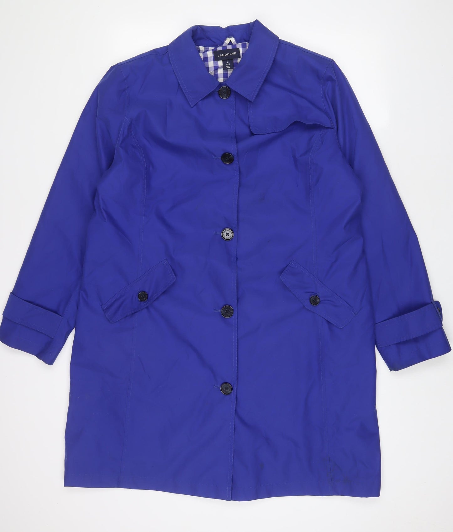 Lands' End Womens Blue Overcoat Coat Size L Button - 14/16