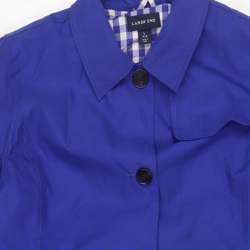 Lands' End Womens Blue Overcoat Coat Size L Button - 14/16