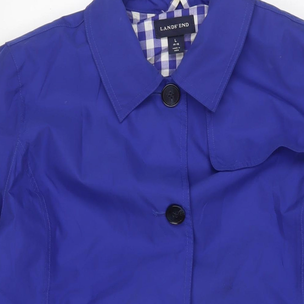 Lands' End Womens Blue Overcoat Coat Size L Button - 14/16