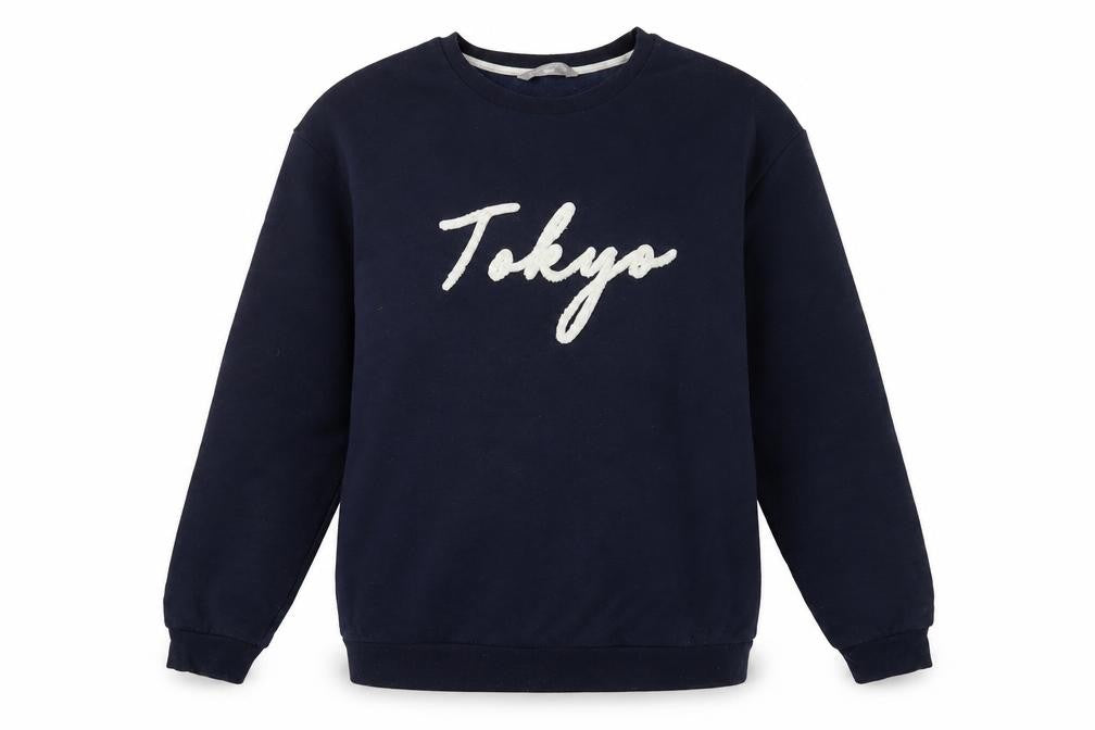 Front view of Red Herring women’s blue cotton pullover sweatshirt, size UK 12, pullover - tokyo