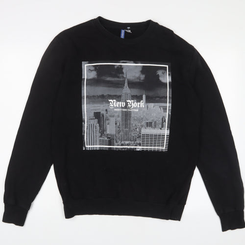 H&M Mens Black Cotton Pullover Sweatshirt Size M - New York