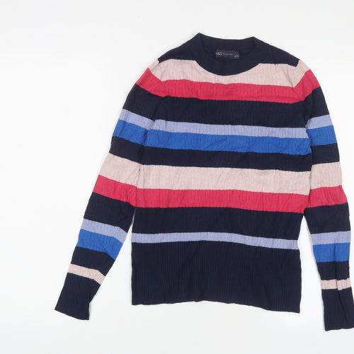 Marks and Spencer Womens Multicoloured Round Neck Striped Viscose Pullover Jumper Size 10