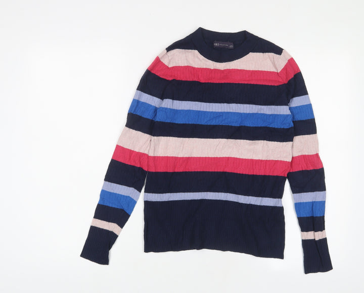 Marks and Spencer Womens Multicoloured Round Neck Striped Viscose Pullover Jumper Size 10