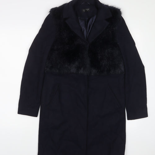 Topshop Womens Blue Overcoat Coat Size 6 Snap