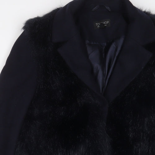 Topshop Womens Blue Overcoat Coat Size 6 Snap