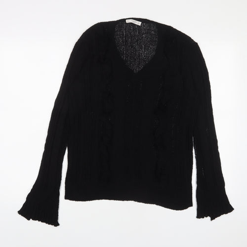 Mango Womens Black V-Neck Acrylic Pullover Jumper Size M - Frill