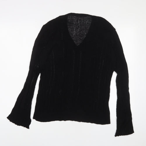 Mango Womens Black V-Neck Acrylic Pullover Jumper Size M - Frill