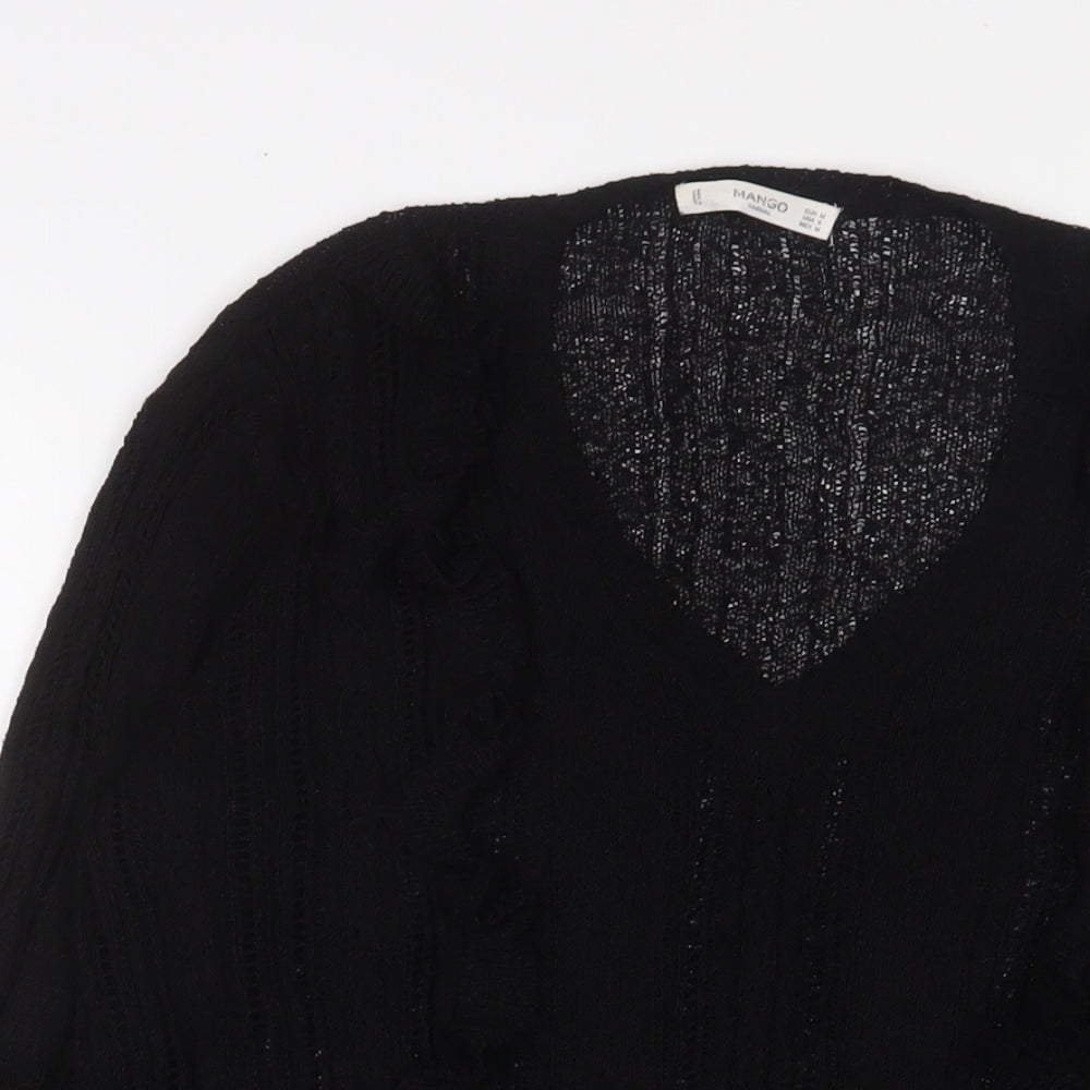 Mango Womens Black V-Neck Acrylic Pullover Jumper Size M - Frill
