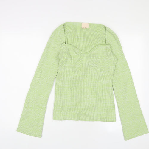 H&M Womens Green V-Neck Viscose Pullover Jumper Size M
