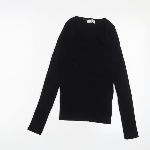 Mango Womens Black Square Neck Acrylic Pullover Jumper Size L - Stretch
