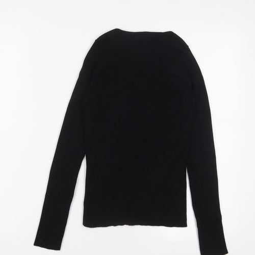 Mango Womens Black Square Neck Acrylic Pullover Jumper Size L - Stretch