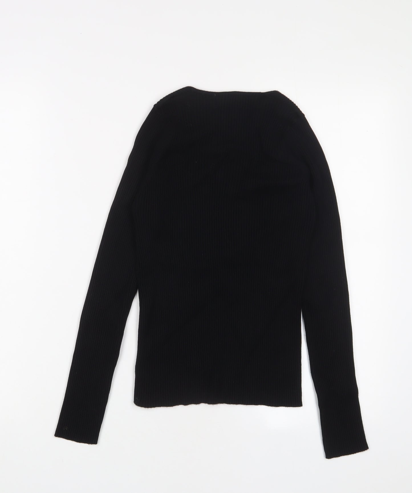 Mango Womens Black Square Neck Acrylic Pullover Jumper Size L - Stretch