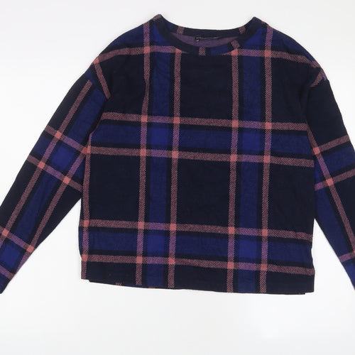 Marks and Spencer Womens Blue Plaid Cotton Pullover Sweatshirt Size 10 Pullover