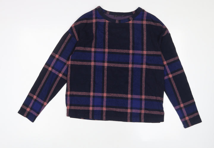 Marks and Spencer Womens Blue Plaid Cotton Pullover Sweatshirt Size 10 Pullover